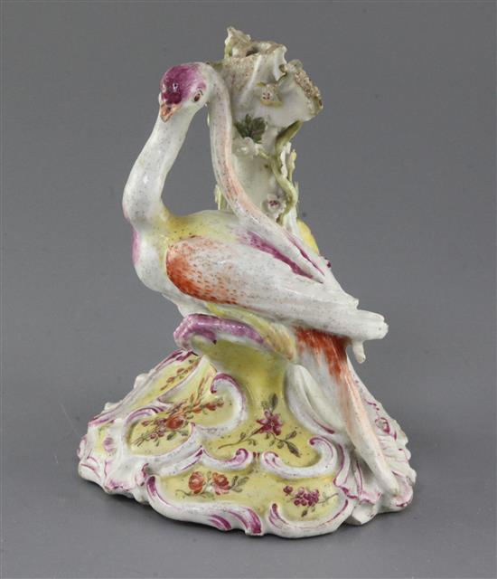 An extremely rare Girl-on-a-Horse or Compass Marked figure of an exotic bird, c. 1755, h. 16.5cm, losses and cracks